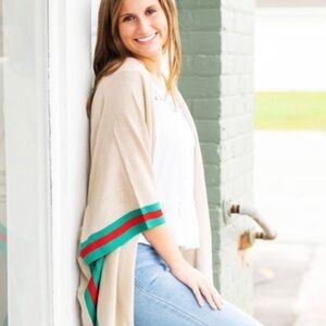 NWT Viv & Lou Creme Designer Stripe Lindsey Shawl Sweater One Size Fits Most